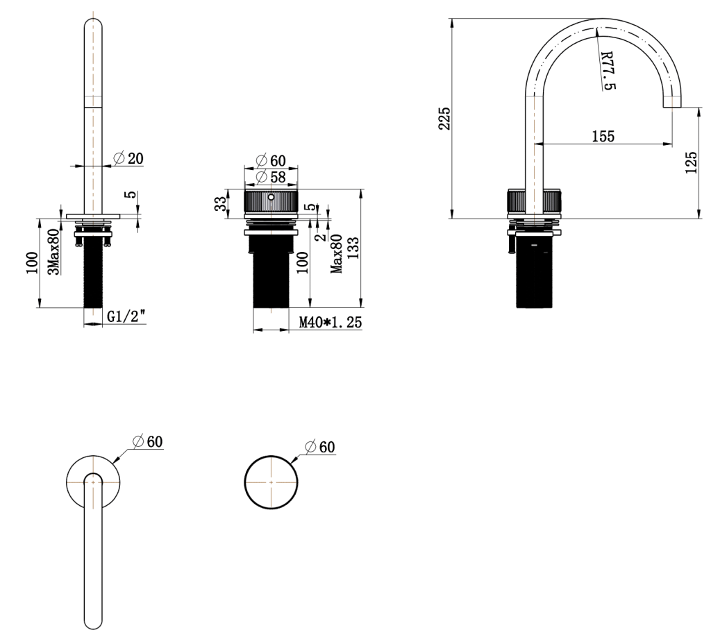 Mica Fluted Gooseneck Hob Basin Mixer Set – Black