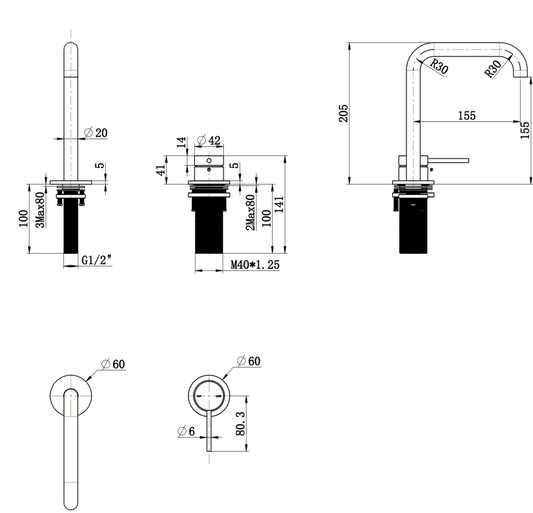 Mica Soft-Square Hob Basin Mixer Set – Brushed Nickel
