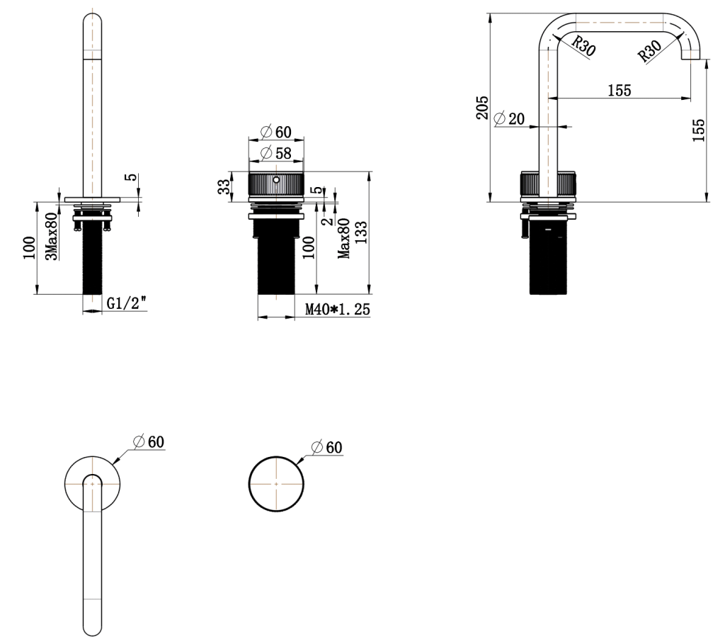 Mica Fluted Soft-Square Hob Basin Mixer Set – Black