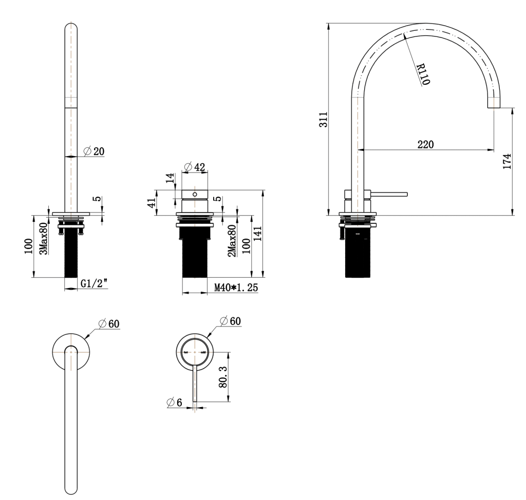 Mica Gooseneck Hob Sink/Basin Mixer Set – Brushed Nickel