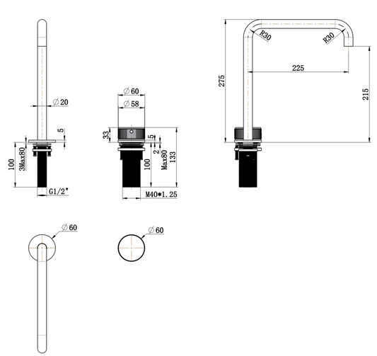 Mica Fluted Soft-Square Hob Sink/Basin Mixer Set – French Gold