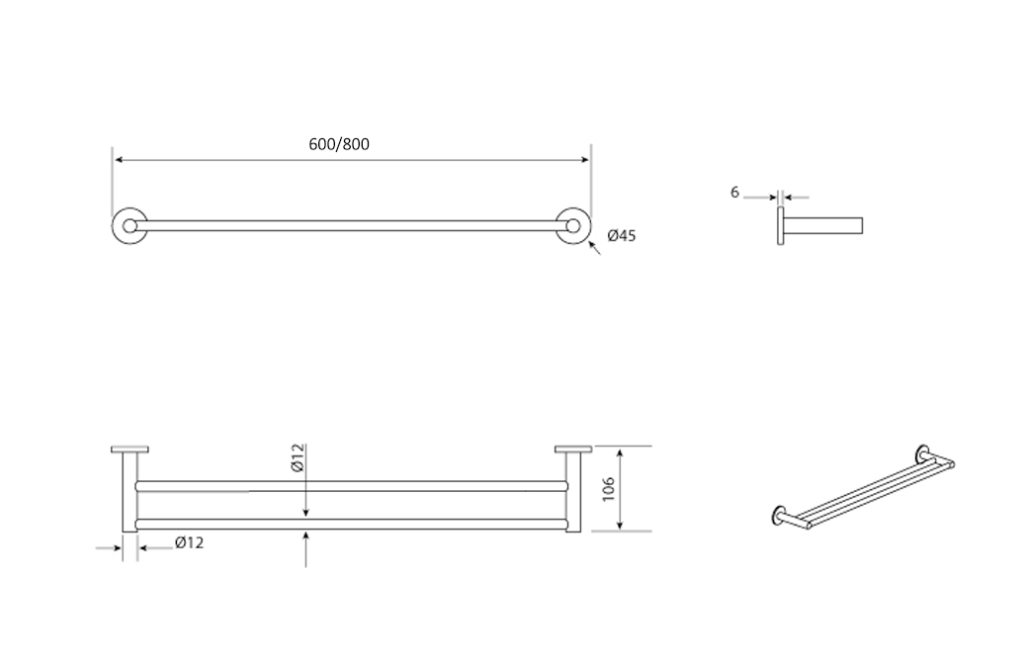 Mica Double Towel Rail 600 – Chrome