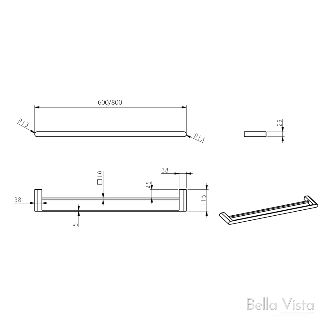 Supra Double Towel Rail 800 – Chrome