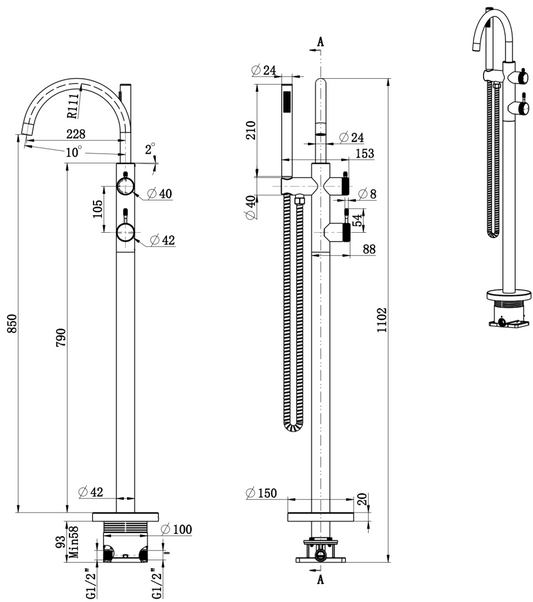 Mica Fluted Freestanding Bath Mixer with Hand Shower – Dusk Bronze