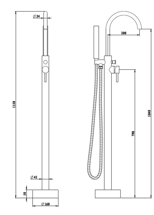 Mica Freestanding Bath Mixer with Hand Shower – Chrome