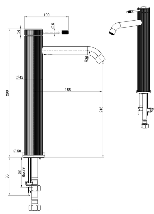 Mica Fluted Tall Basin Mixer – French Gold