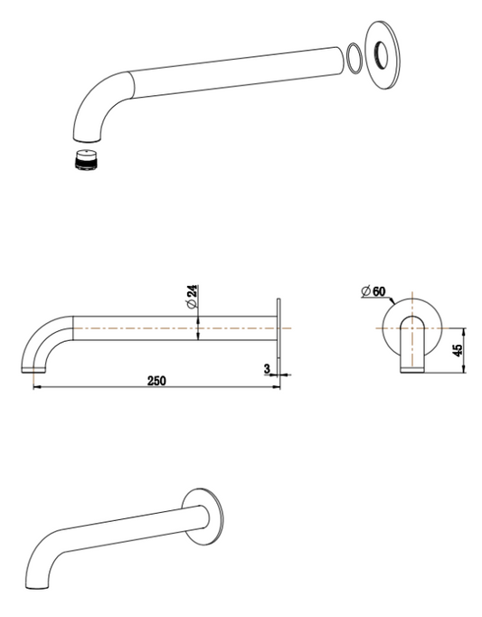 Mica Heritage Bath/Basin Spout - 160/220/250mm - Multiple Colours – Dusk Bronze