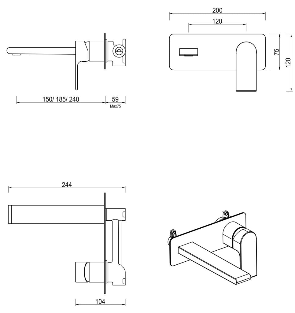 Beki Wall-Spout Combo - 1P - TRIM KIT ONLY – Chrome