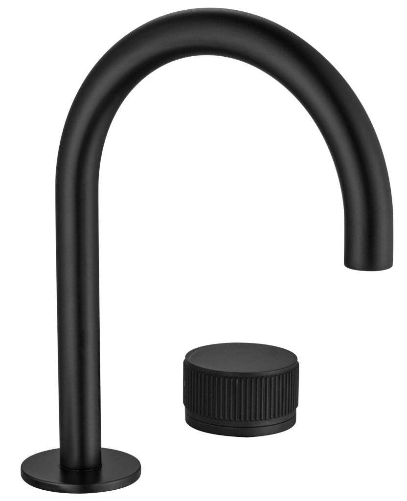 Mica Fluted Soft-Square Hob Basin Mixer Set – Black