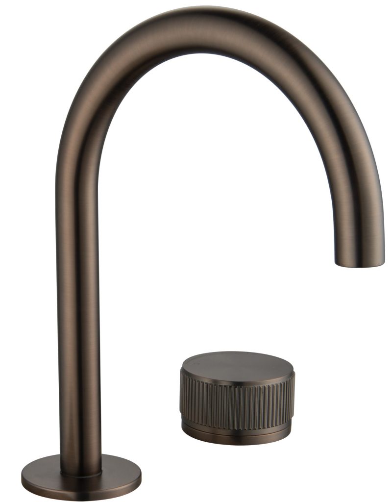 Mica Fluted Soft-Square Hob Basin Mixer Set – Dusk Bronze