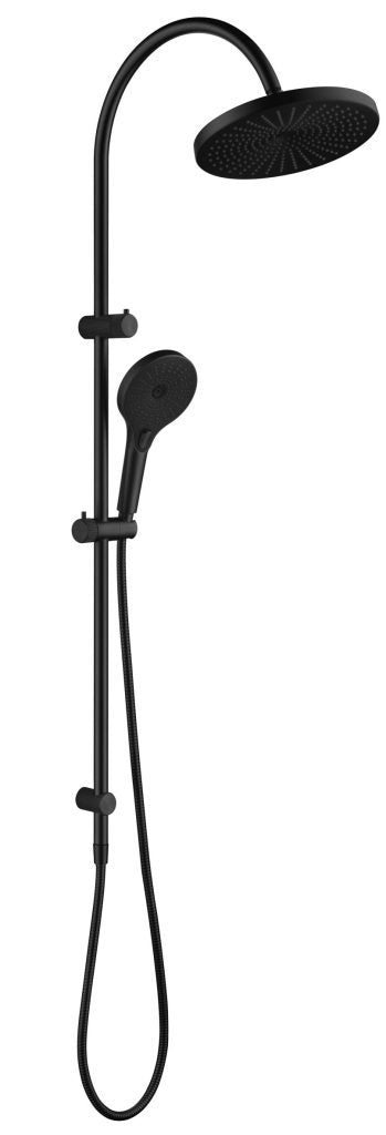 Mica Fluted Gooseneck Dual Shower Rail – Black