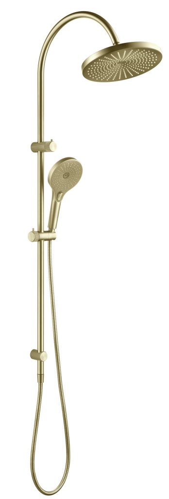 Mica Fluted Gooseneck Dual Shower Rail – French Gold
