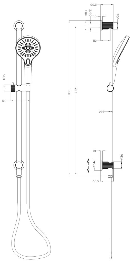 Mica Fluted Shower Rail - Inbuilt Inlet – French Gold