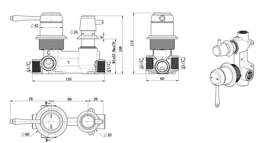 Mica Heritage Shower Mixer Diverter - TRIM KIT ONLY – French Gold