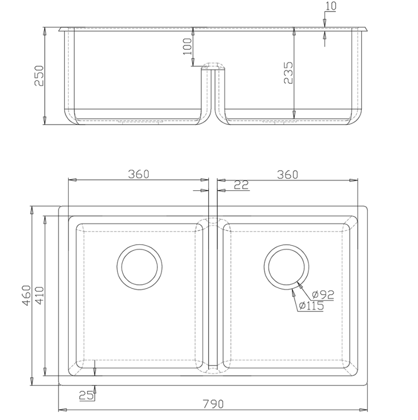 Fomos Sink 790 x 460mm - Double Bowl – Black