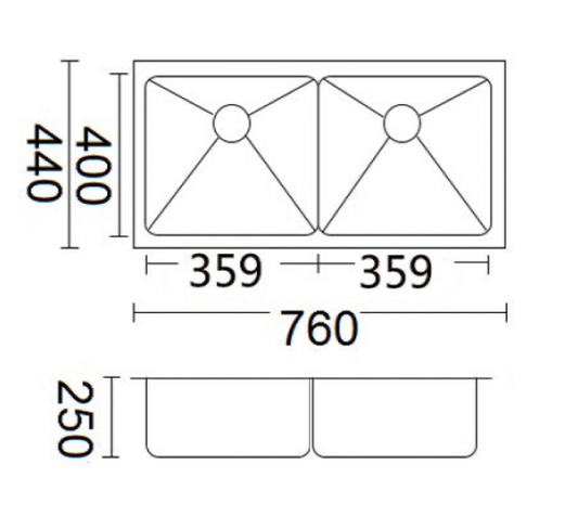 Luminare Sink 760 x 440mm - Double Bowl – French Gold