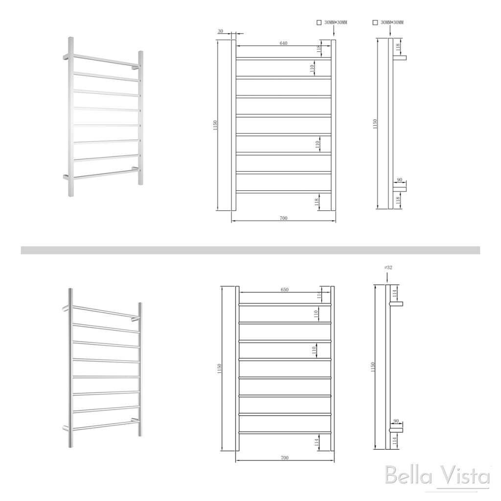 Square Towel Ladder 1150 x 700mm – Chrome