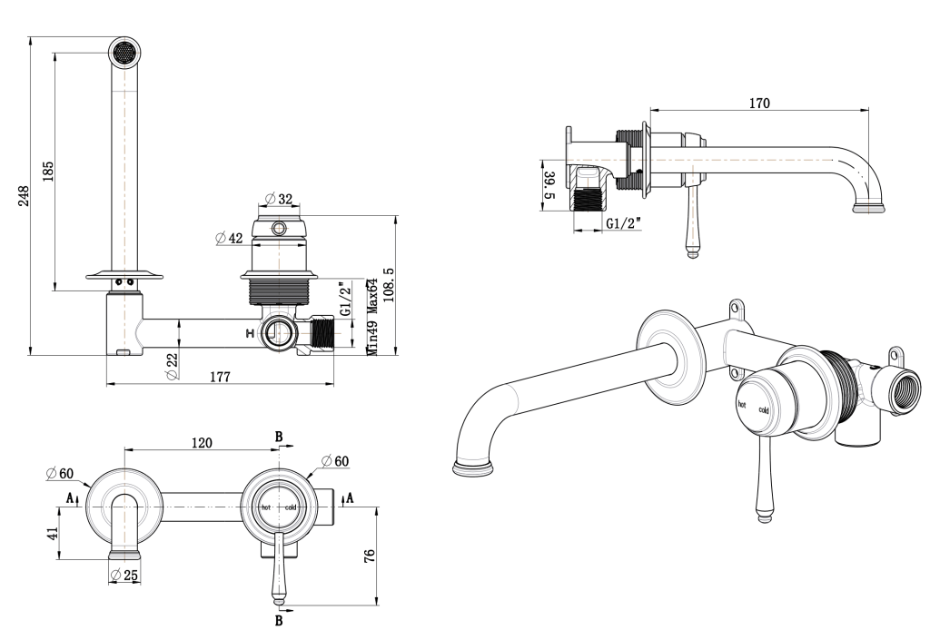 Mica Heritage Wall-Spout Combo - TRIM KIT ONLY – Chrome