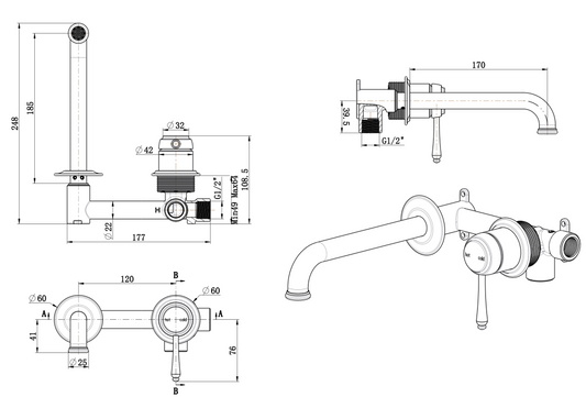 Mica Heritage Wall-Spout Combo - TRIM KIT ONLY – Brushed Nickel