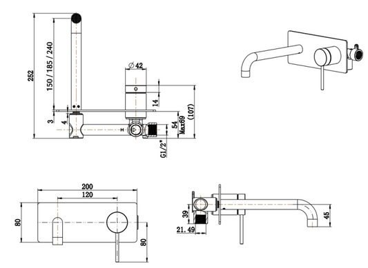 Mica Wall-Spout Combo - Curved Spout - 1P - TRIM KIT ONLY – Gunmetal