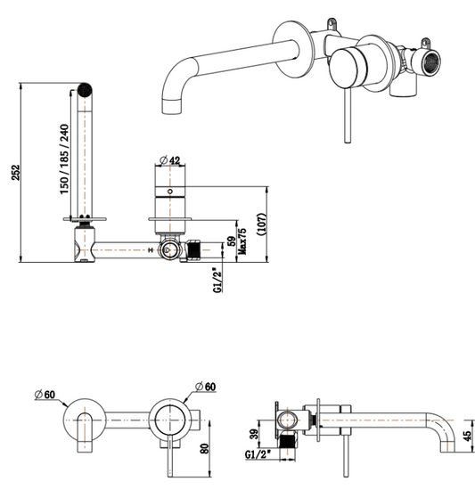 Mica Wall-Spout Combo - Curved Spout - 2P - TRIM KIT ONLY – Brushed Nickel