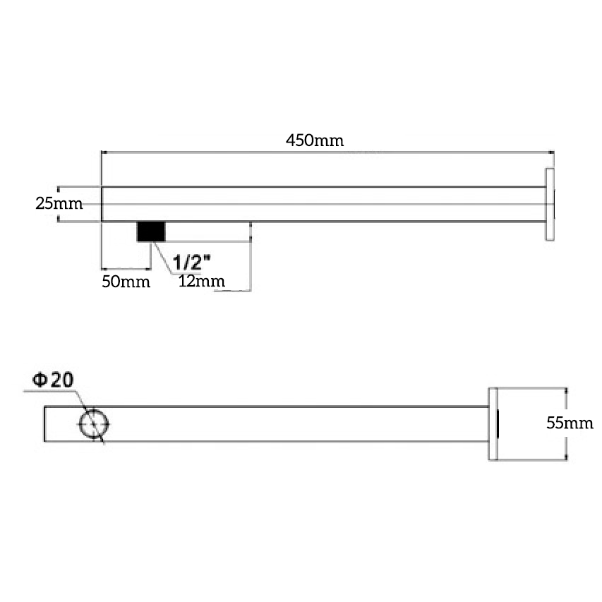 Mica Wall Shower Arm - 450mm - Straight – Gunmetal