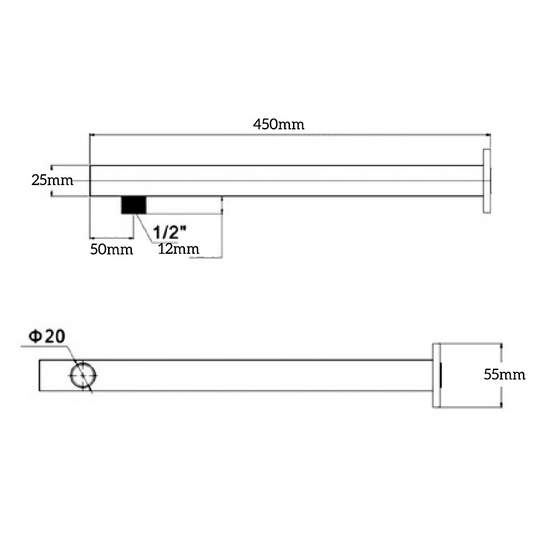 Mica Wall Shower Arm - 450mm - Straight – Gunmetal