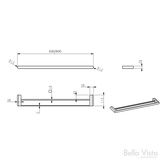 Supra Double Towel Rail 800 – Chrome