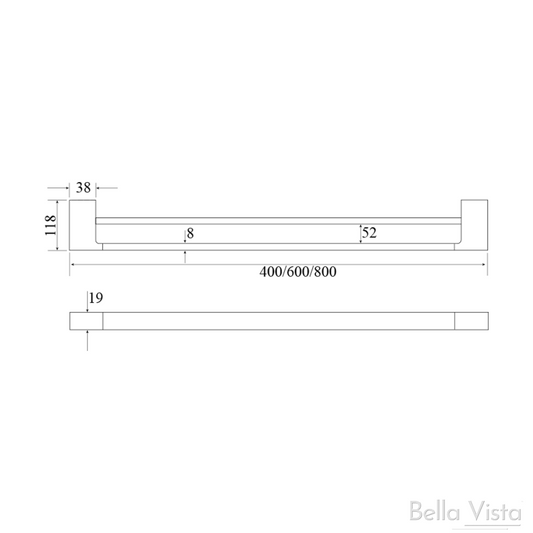 Milos Double Towel Rail 800 – Black