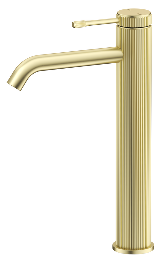 Mica Fluted Tall Basin Mixer – French Gold