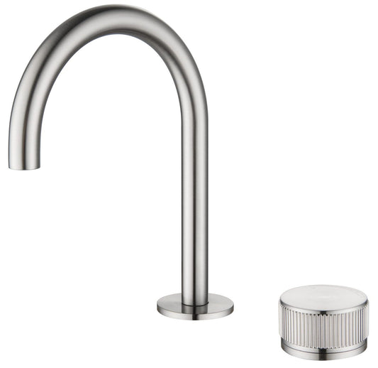 Mica Fluted Gooseneck Hob Basin Mixer Set – Brushed Nickel