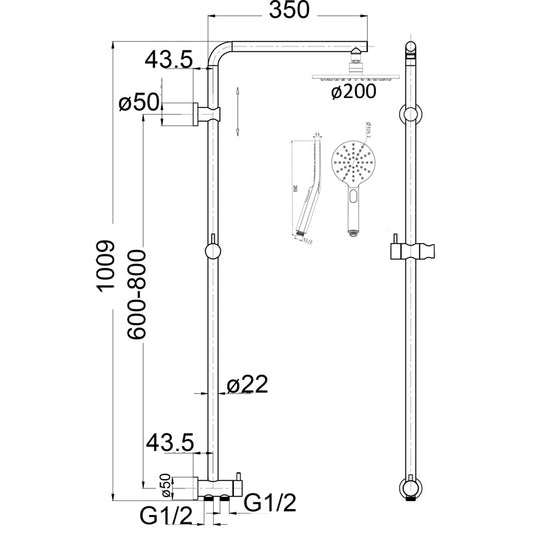 Mica Dual Shower Rail - RetroFit – Chrome