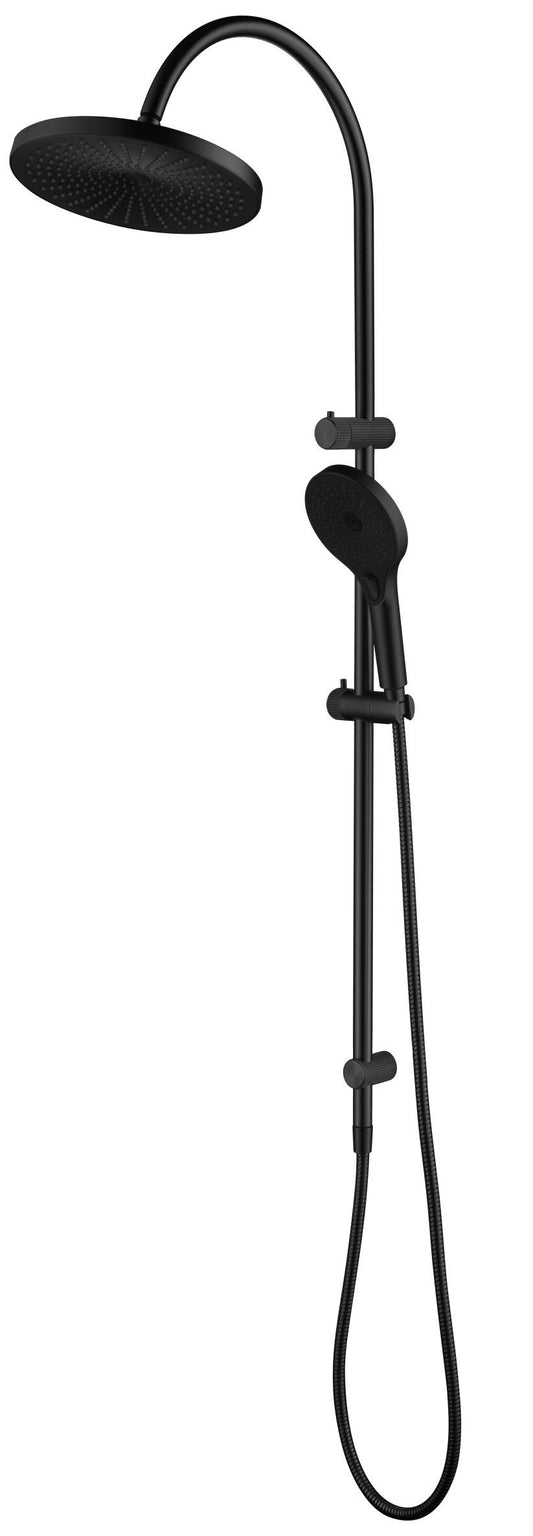 Mica Fluted Gooseneck Dual Shower Rail – Black