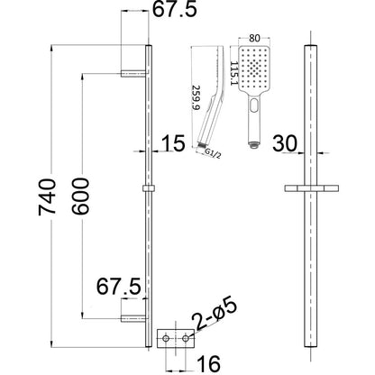 Cresta Single Shower Rail – Gunmetal