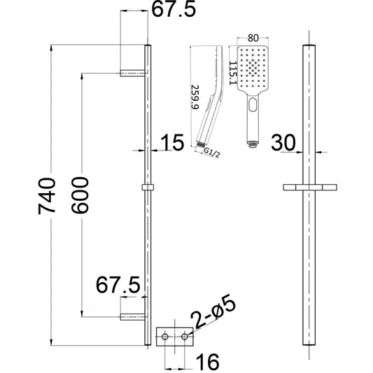 Cresta Single Shower Rail – Gunmetal