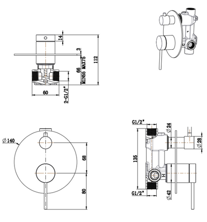 Mica Shower Mixer Diverter - 1P - TRIM KIT ONLY – Chrome