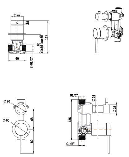 Mica Shower Mixer Diverter - 2P - TRIM KIT ONLY – Brushed Nickel