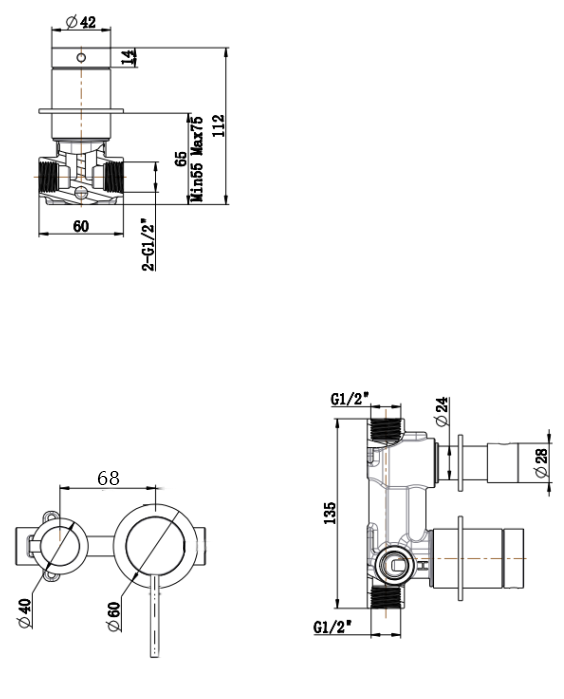 Mica Shower Mixer Diverter - Sideways - TRIM KIT ONLY – Chrome