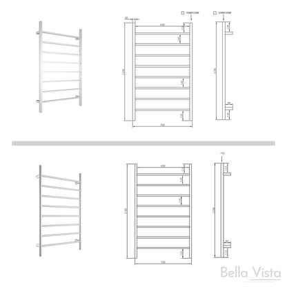 Square Towel Ladder 1150 x 700mm – Chrome