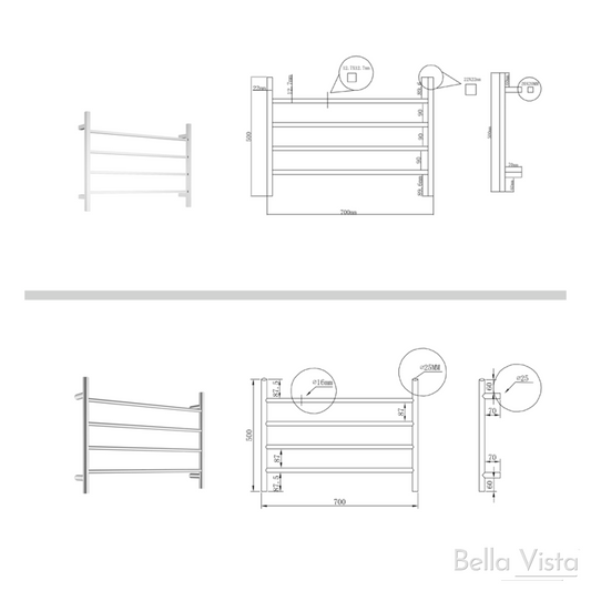 Square Towel Ladder - 700 x 500mm – Chrome