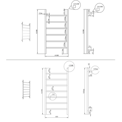 Square Towel Ladder - 920 x 460mm – Chrome